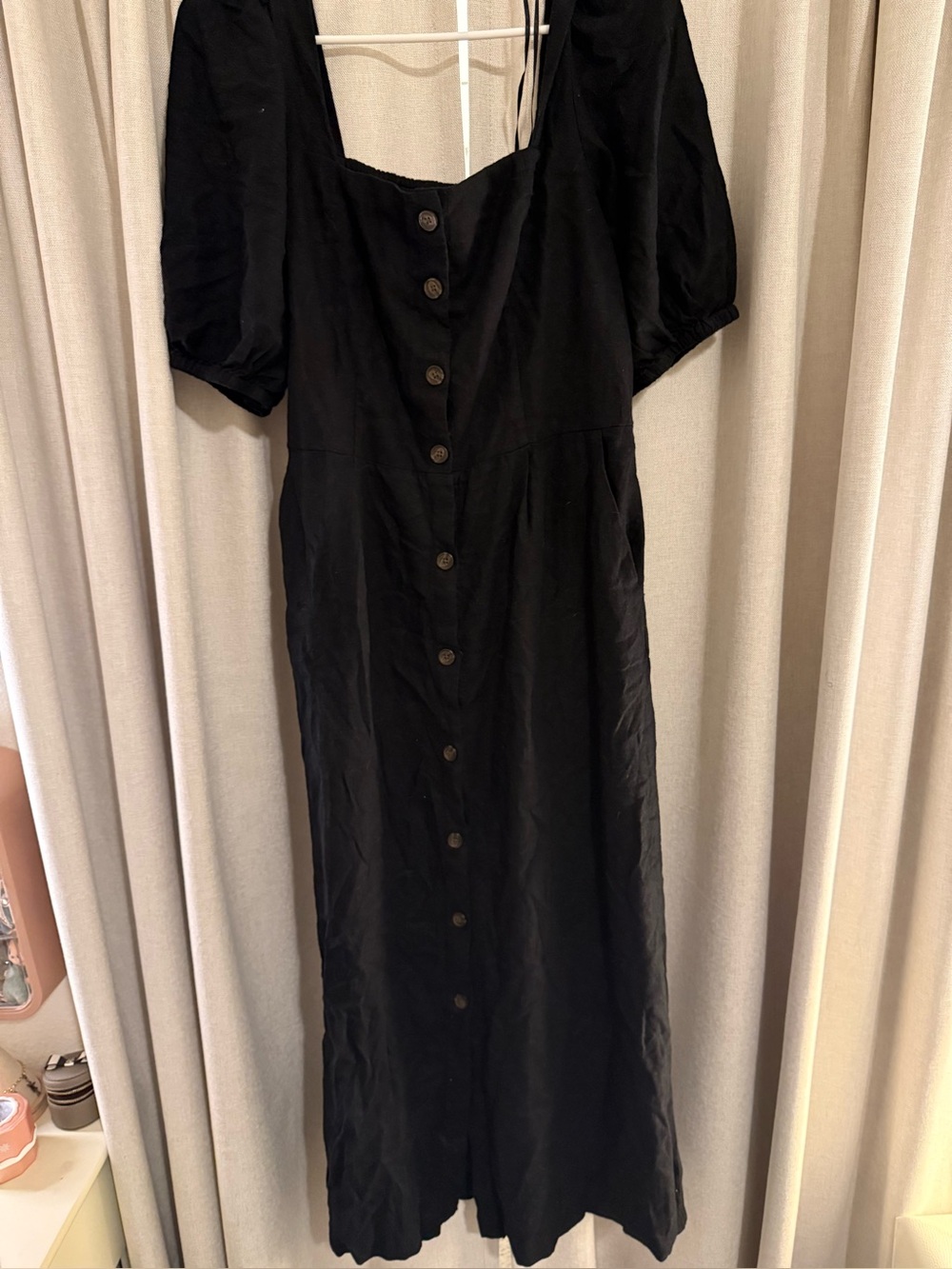 New Old Navy Linen Blend Black Button-Front Women’s Midi Dress M Tall
